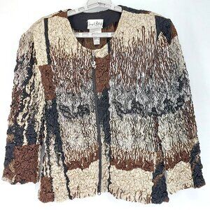 Vintage Joseph Ribkoff Jacket Womens Sz 12 Black Scrunch Textured Designer Chic